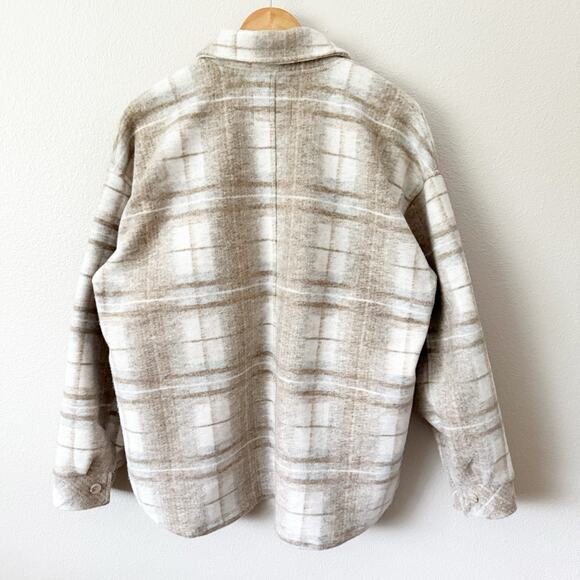 THREAD & SUPPLY | Shacket Plaid Oversized Warm Jacket Coat Taupe Combo | Large - Picture 8 of 8